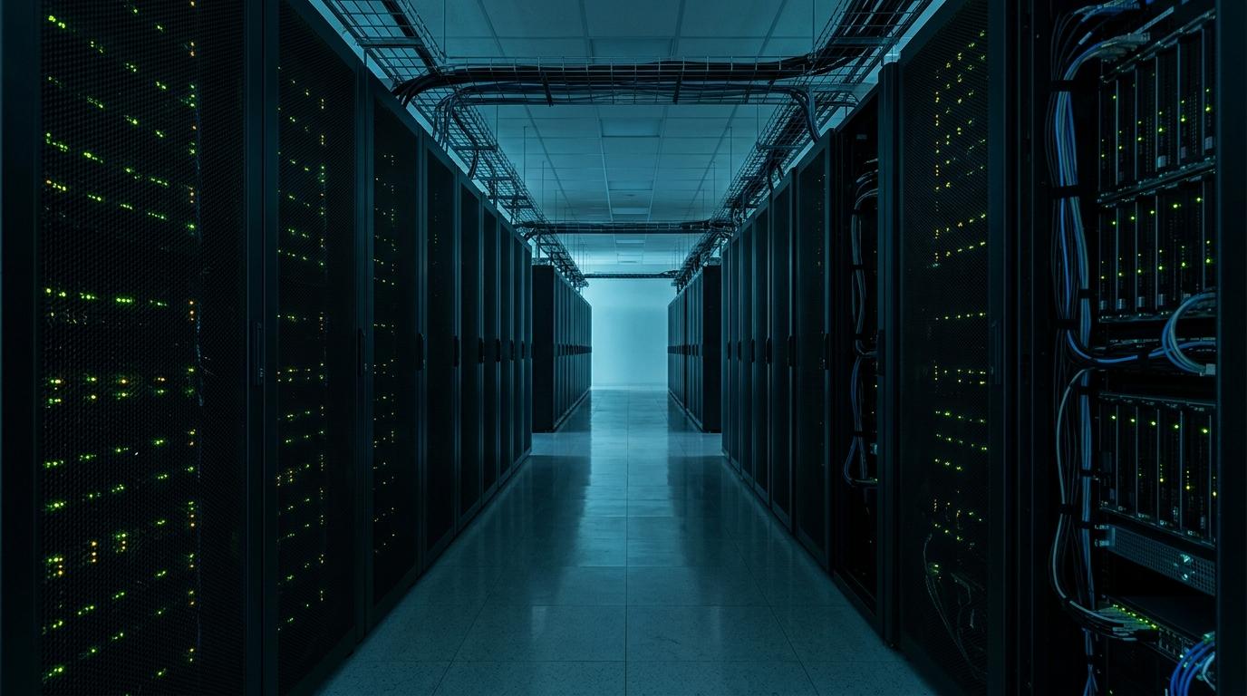 Server racks running overnight, where a hosted WhatsApp gateway sends messages with your computer off