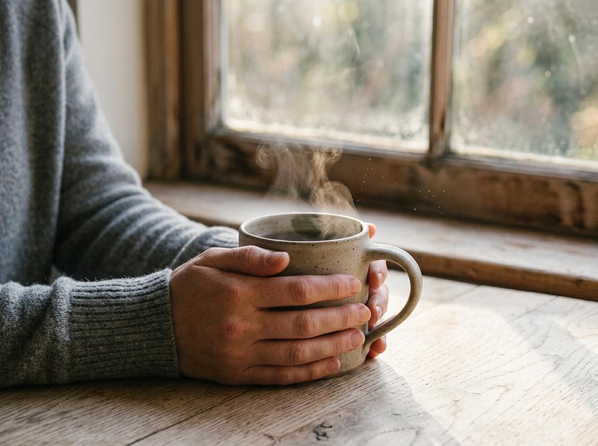 hands coffee window morning