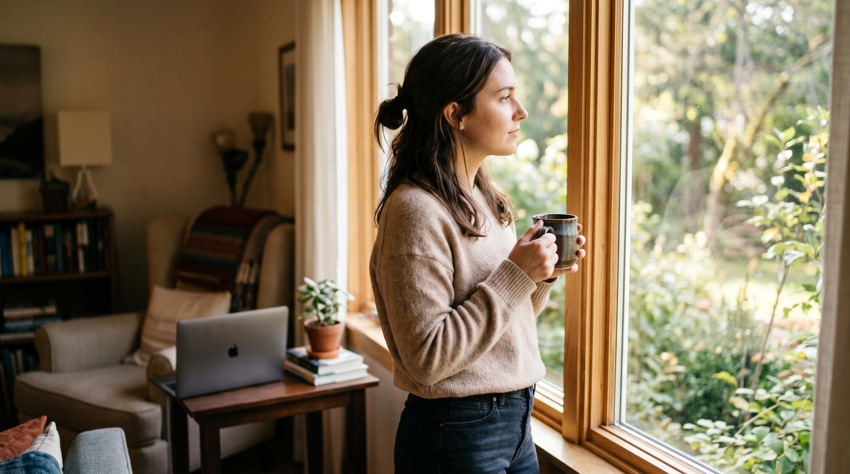 A relaxed person away from the desk while scheduled messages handle themselves