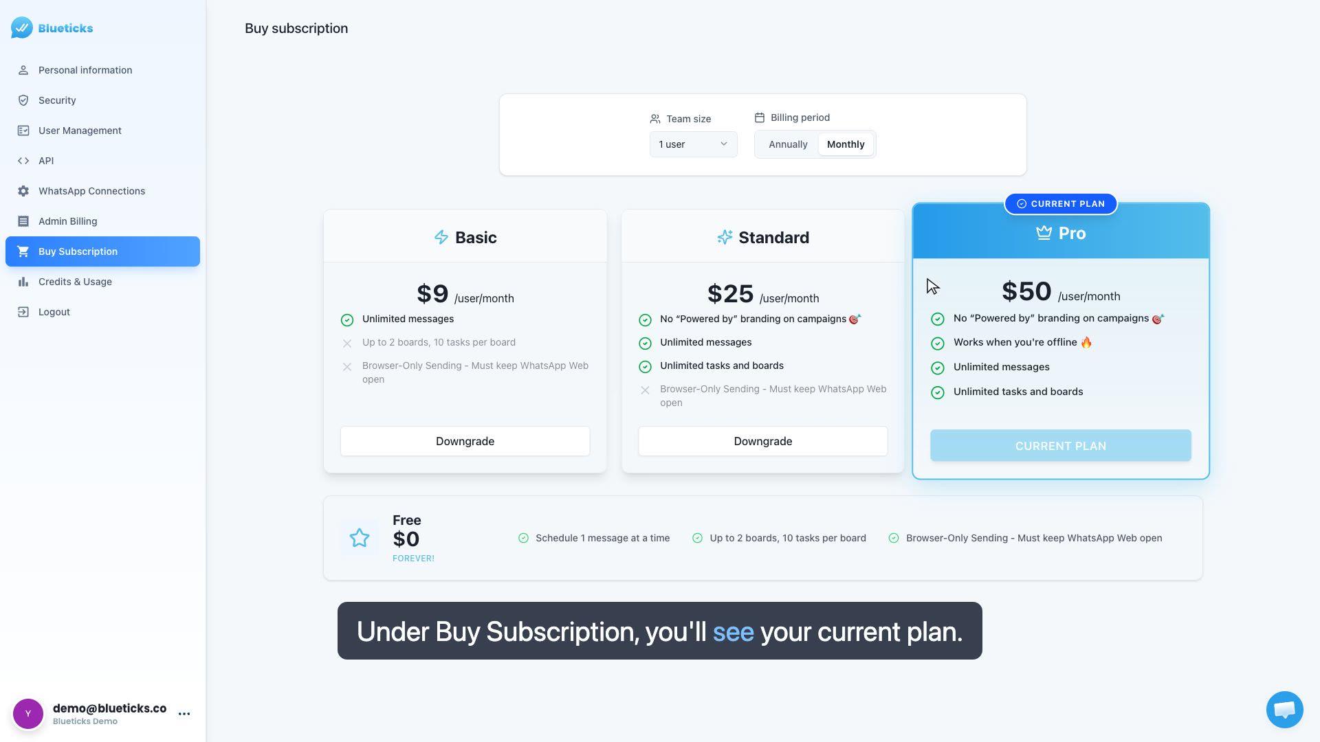 Manage your plan — subscription, payment & cancel