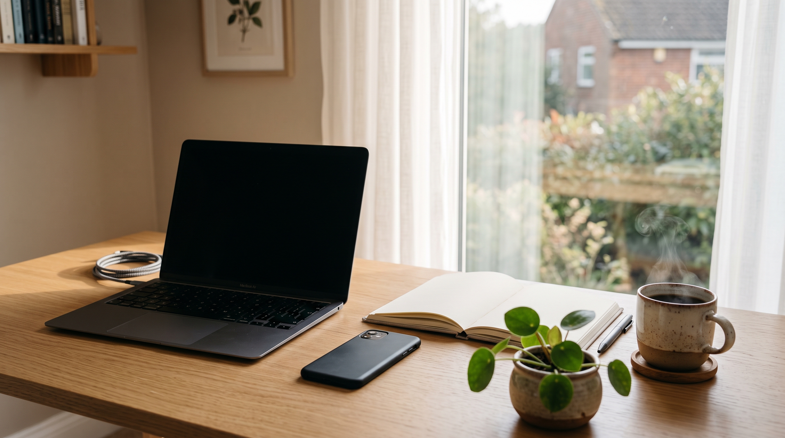 laptop desk morning send